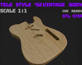 Tele Style ’52 Vintage Body Only – 1:1 Scale | STL + STEP | CNC Guitar Body File