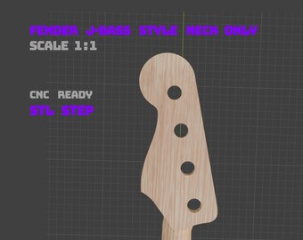 J-Bass Style Neck Only – 1:1 Scale | STL + STEP | CNC Bass Guitar Files