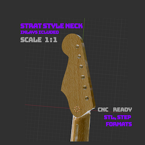 Strat Style Neck STL + STEP | CNC & 3D Print Guitar Neck | Inlays Included