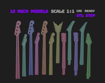 12 Guitar & Bass Neck CNC Collection 1:1 | STL + STEP | Tele, Strat, Gibson, Jackson, Dean style