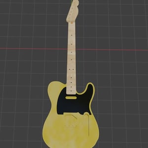Puede incluir: Una guitarra el&eacute;ctrica amarilla con un golpeador negro. La guitarra tiene un m&aacute;stil de color claro con incrustaciones de puntos y una pala. El cuerpo es de dise&ntilde;o s&oacute;lido de un solo corte.