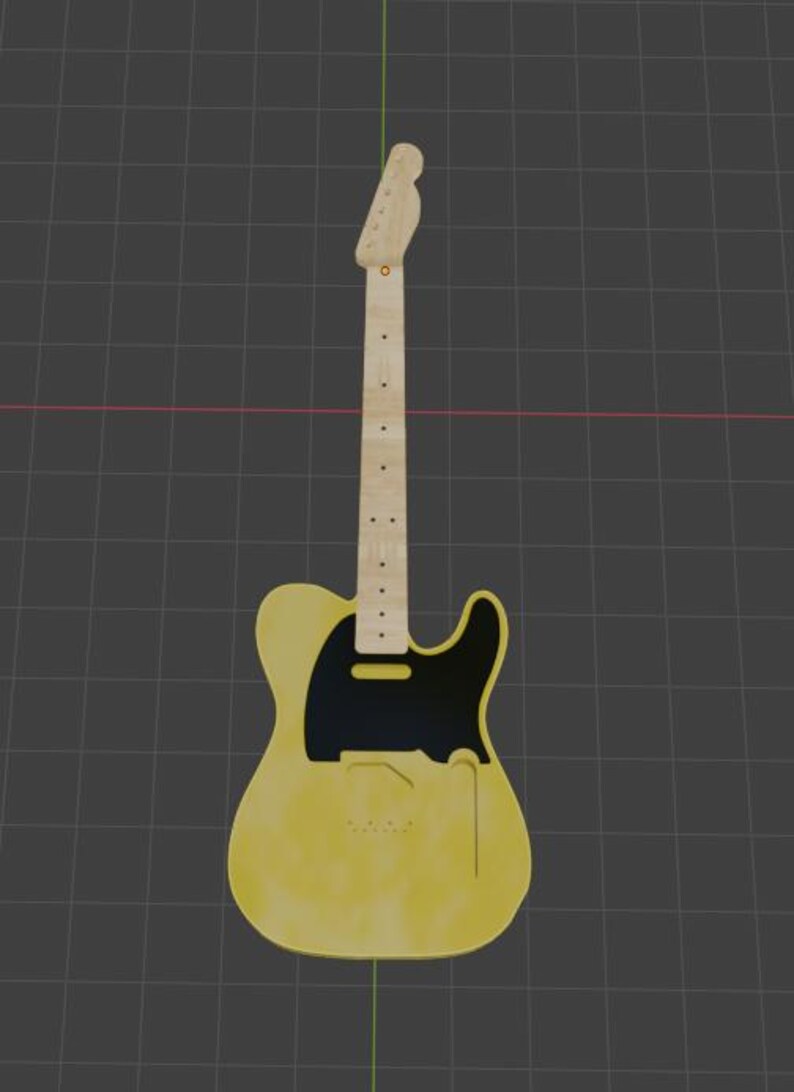 Puede incluir: Una guitarra el&eacute;ctrica amarilla con un golpeador negro. La guitarra tiene un m&aacute;stil de color claro con incrustaciones de puntos y una pala. El cuerpo es de dise&ntilde;o s&oacute;lido de un solo corte.