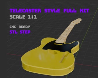 Telecaster Style Full Guitar Kit 1:1 – Body, Neck, Fretboard, Inlays, Pickguard, Bindings | STL + STEP