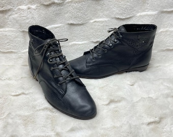 VTG Etienne Aigner Bottines brogue en cuir noir à lacets Regency Victorian 10