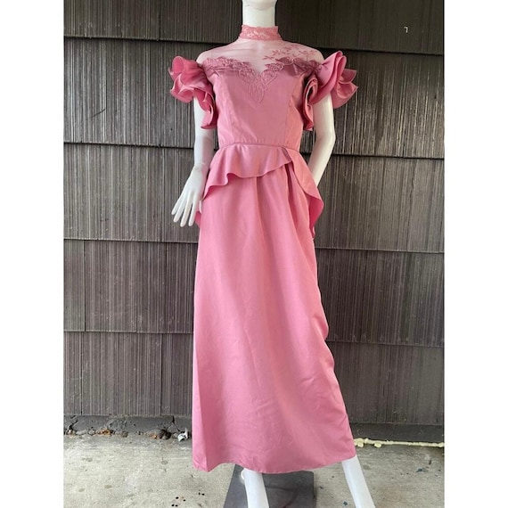 Vintage 80s Taffeta Mauve Pink Prom Bridesmaid Formal Barbie Romantic Dress XS