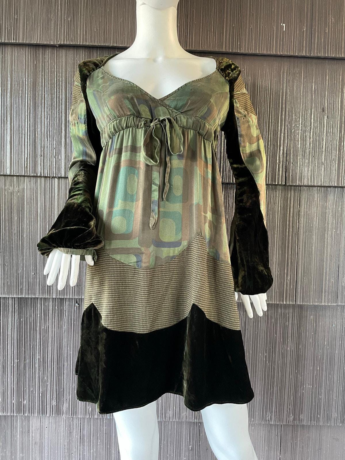 green emerald velvet dress Magic Maker Maxi Dress in Grunge Girl Green Plaid + Cherries 2XL/3XL