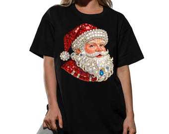 Rhinestone Santa PNG – Sparkle Christmas Sublimation, Bling Santa Clipart, Jeweled Holiday Shirt Digital Download