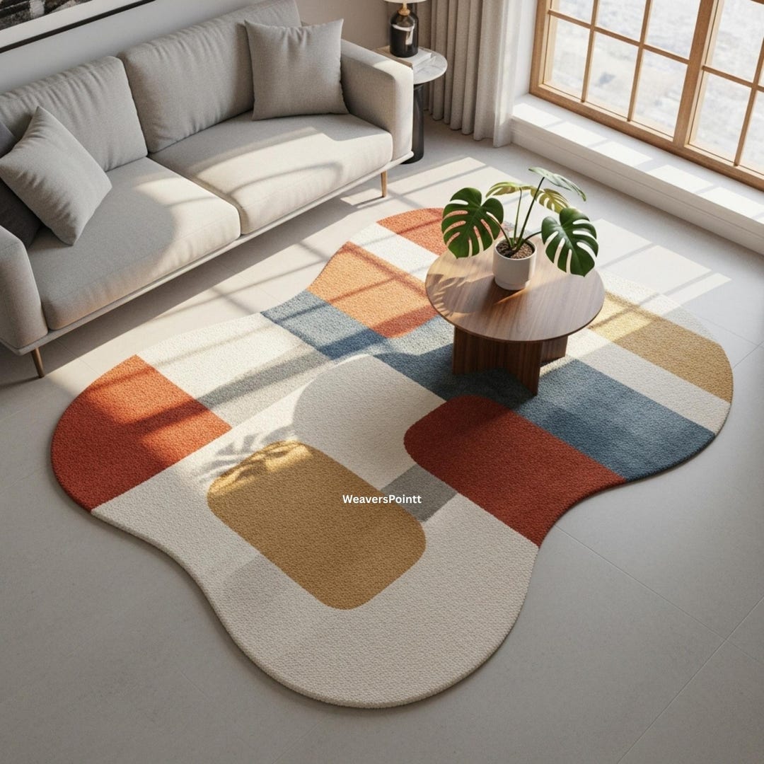 Abstract Curved Shape Rug | Modern Geometric Area Rug | Mid Century ...