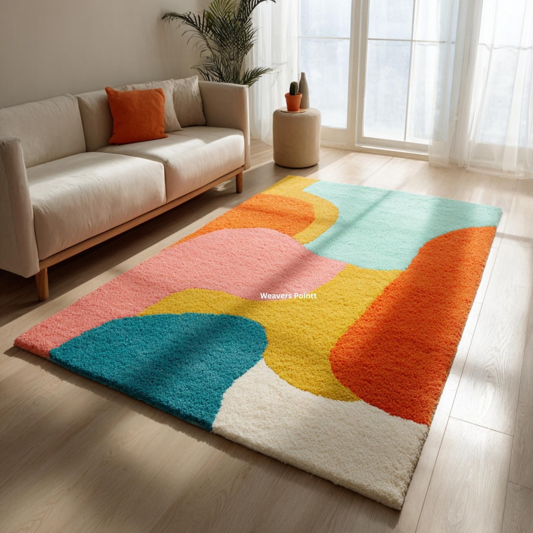 Colorful Abstract Rug | Modern Living Room Carpet | Multicolor Handmade ...