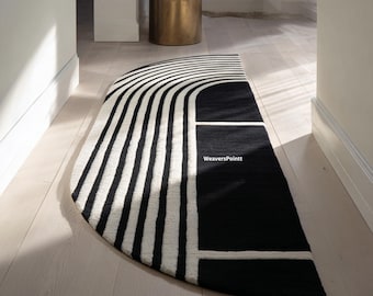 Geometrischer Läufer Black & White Rug | Moderner Flur Eingangsbereich Schlafzimmer weicher Plüsch Home Decor