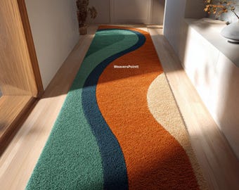 Colorful Wave Runner Rug | Modern Abstract Hallway Carpet for Entryway Living Room Decor