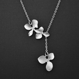 Orchid necklace, Flower necklace, Silver necklace,Lariat necklace,Wedding necklace,Mothers necklace,Anniversary gift,Christmas gift
