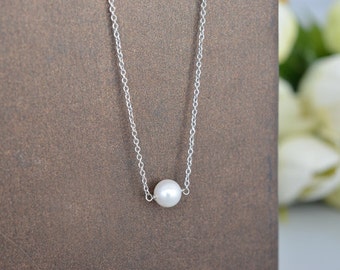 Delicate necklace, Pearl Necklace, Wedding necklace,Bridal jewelry,Bridesmaid gift,Anniversary gift,Valentines gift,Silver necklace