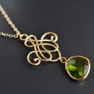 Royal chandelier, Peridot necklace, Gold necklace, Wedding necklace, Bridal jewelry, Glass necklace,Anniversary gift,Christmas gift image 2