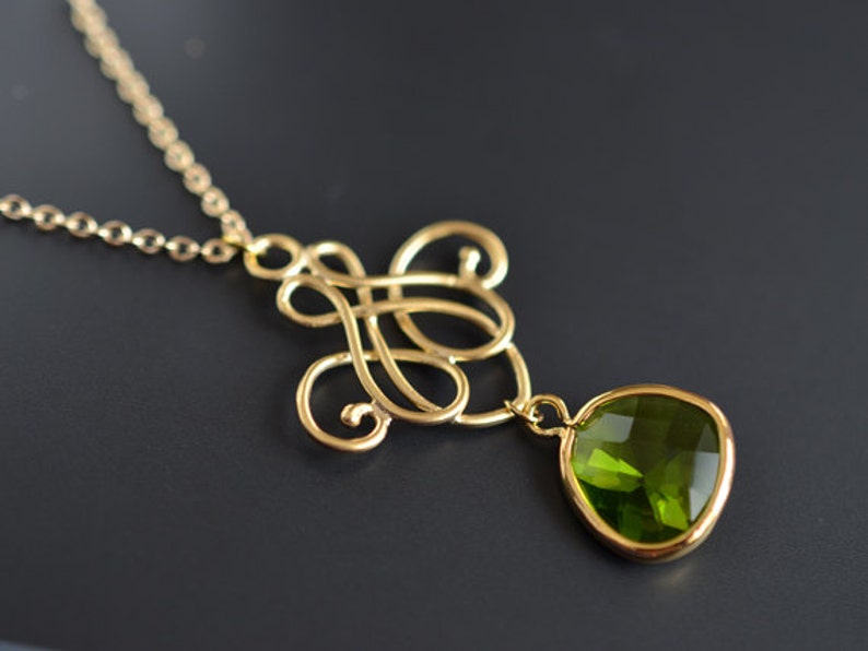 Royal chandelier, Peridot necklace, Gold necklace, Wedding necklace, Bridal jewelry, Glass necklace,Anniversary gift,Christmas gift image 2