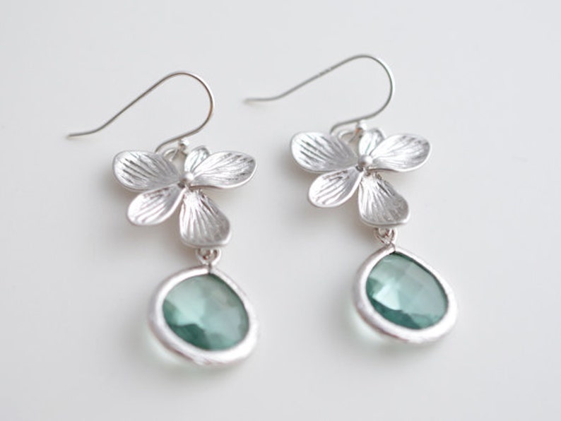 Orchid and green amethyst earrings, Silver earrings, Bridal jewelry,Wedding earrings,Anniversary gift,Clip earrings,Christmas gift image 2