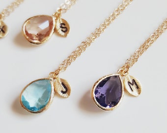 Birthstone necklace, Emerald necklace, Initial necklace, Amethyst necklace, Aquamarine necklace, Rose quarts necklace,Gold necklace,tmj00066