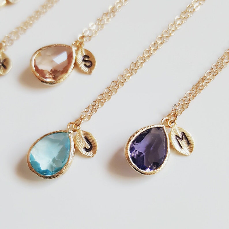 Birthstone necklace, Emerald necklace, Initial necklace, Amethyst necklace, Aquamarine necklace, Rose quarts necklace,Gold necklace,tmj00066 image 1