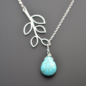 Turquoise necklace, Turquoise lariat necklace, Bridal jewelry, Tree necklace, Anniversary gift, Christmas gift, Bridesmaid gift, tmj00101 image 2