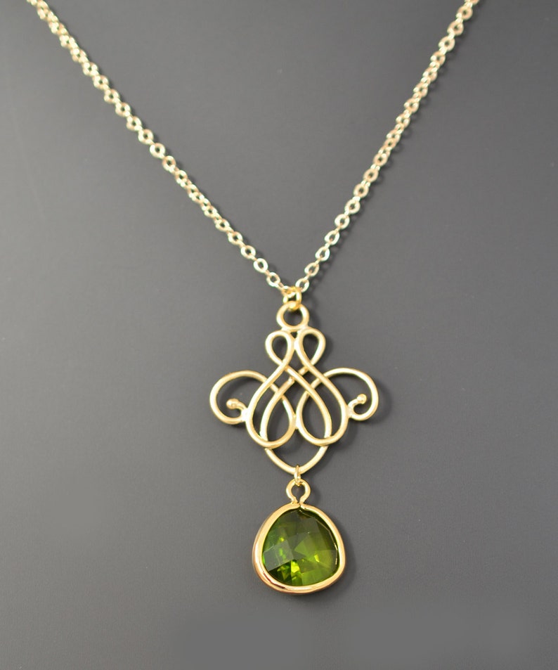 Royal chandelier, Peridot necklace, Gold necklace, Wedding necklace, Bridal jewelry, Glass necklace,Anniversary gift,Christmas gift image 3