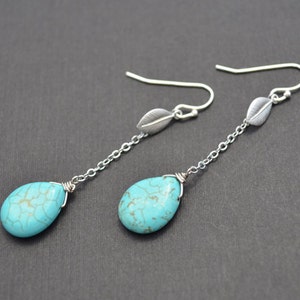 Leaf earrings, Turquoise earrings, Silver earrings, Anniversary gift, Earrings set, Necklace set, Lariat necklace, tmj00038Mother Gift, image 1