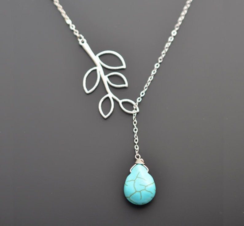 Turquoise necklace, Turquoise lariat necklace, Bridal jewelry, Tree necklace, Anniversary gift, Christmas gift, Bridesmaid gift, tmj00101 image 1