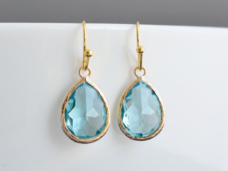 Aquamarine earrings, Gold earrings, Wedding jewelry, Bridal earrings, Clip earrings,Birthstone, tmj00342Mother Gift,,Christmas gift image 3