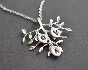 Personalized necklace, Initial necklace, Family necklace,Tree necklace,Silver necklace,Mom and Me,Silver necklaceMother Gift,,Christmas gift