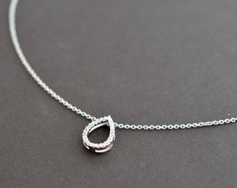 Modern necklace, CZ necklace,charm necklace, White gold necklace, Wedding jewelry, Bridal necklace,Dainty necklace,Valentines gift