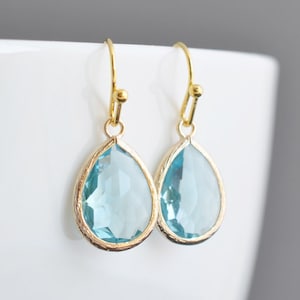 Aquamarine earrings, Gold earrings, Wedding jewelry, Bridal earrings, Clip earrings,Birthstone, tmj00342Mother Gift,,Christmas gift image 1