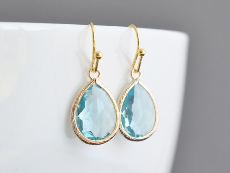 Aquamarine earrings, Gold earrings, Wedding jewelry, Bridal earrings, Clip earrings,Birthstone, tmj00342Mother Gift,,Christmas gift image 1