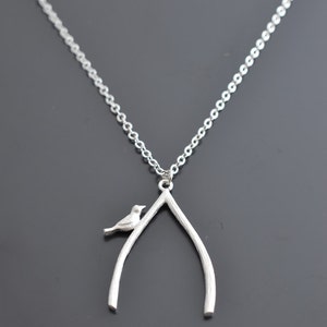 Wishbone necklace, Little bird necklace, Silver necklace, Gift for her, ,Wedding necklace,Bird necklace,Rhodium necklaceMother Gift, image 2