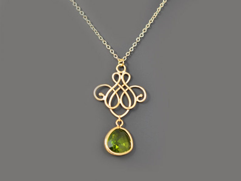 Royal chandelier, Peridot necklace, Gold necklace, Wedding necklace, Bridal jewelry, Glass necklace,Anniversary gift,Christmas gift image 1