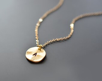 Initial Gold necklace, Personalized, Disk necklace,Gold necklace,Goldfilled,Birthday necklace,Christmas gift,Name necklace,tmj00042