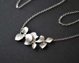 Orchid necklace, Flower necklace, Wedding jewelry, Bridesmaid gift, Flower girl, Silver necklace, Bridal jewelry, Necklace setMother Gift,