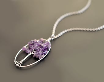 Amethyst necklace, Pendant Necklace, Gem stone necklace,Silver necklace,Tree necklace,Gift for her,Christmas giftMother Gift,,Christmas gift