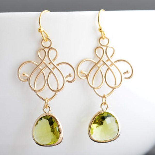 Royal chandelier earrings, Peridot earrings, Gold earrings, Clip earrings, Wedding earrings, Cocktail jewelry, Christmas giftMother Gift,