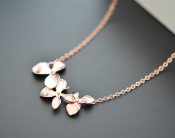 Orchid flower necklace, Rose gold necklace, Bridal necklace, Bridesmaid, Anniversary,  tmj00386Mother Gift,,Christmas gift