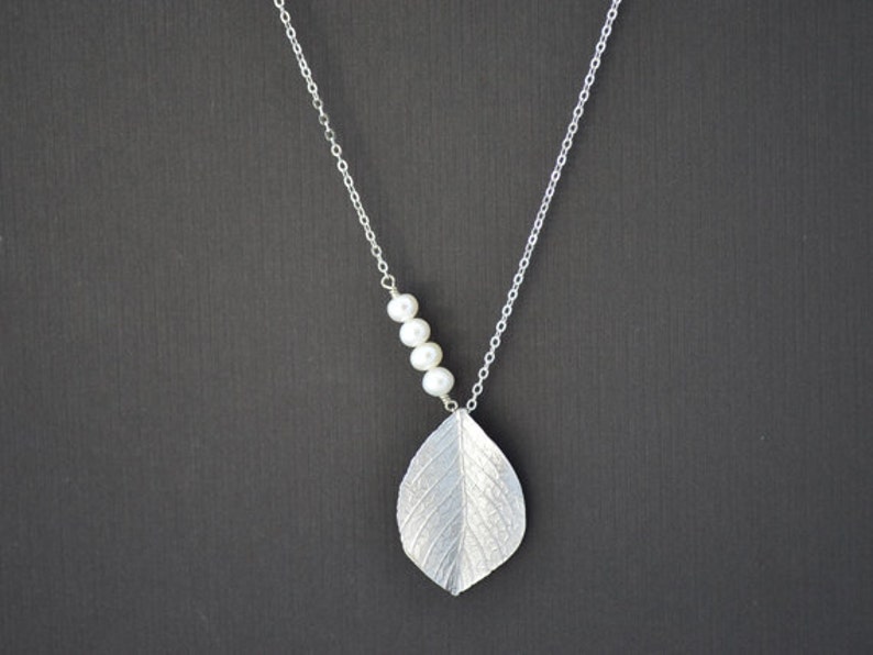 Leaf necklace, Pearl necklace,Silver necklace,Wedding necklace,Bridal jewelry,Anniversary,Christmas gift,tmj00032Mother Gift,,Christmas gift image 2