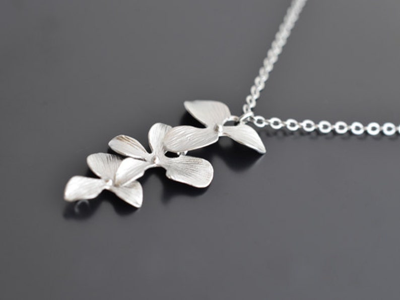 Orchid necklace, Silver necklace, Flower necklace, Wedding necklace,Bridal jewelry,Delicate necklace,Dainty necklace,Christmas gift image 3