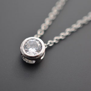 Solitaire necklace, Silver Necklace, Wedding jewelry, Bridal necklace, Delicate necklace, Anniversary gift, Christmas gift,tmj00035