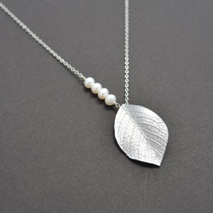 Leaf necklace, Pearl necklace,Silver necklace,Wedding necklace,Bridal jewelry,Anniversary,Christmas gift,tmj00032Mother Gift,,Christmas gift image 3