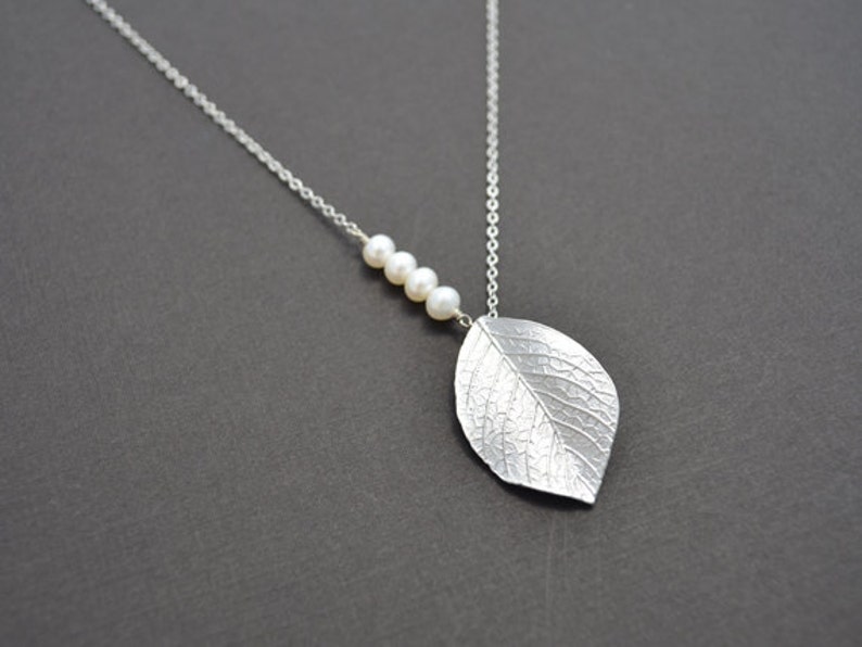 Leaf necklace, Pearl necklace,Silver necklace,Wedding necklace,Bridal jewelry,Anniversary,Christmas gift,tmj00032Mother Gift,,Christmas gift image 3