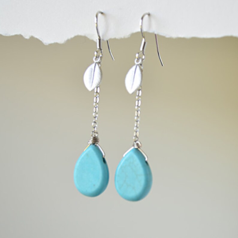 Leaf earrings, Turquoise earrings, Silver earrings, Anniversary gift, Earrings set, Necklace set, Lariat necklace, tmj00038Mother Gift, image 2