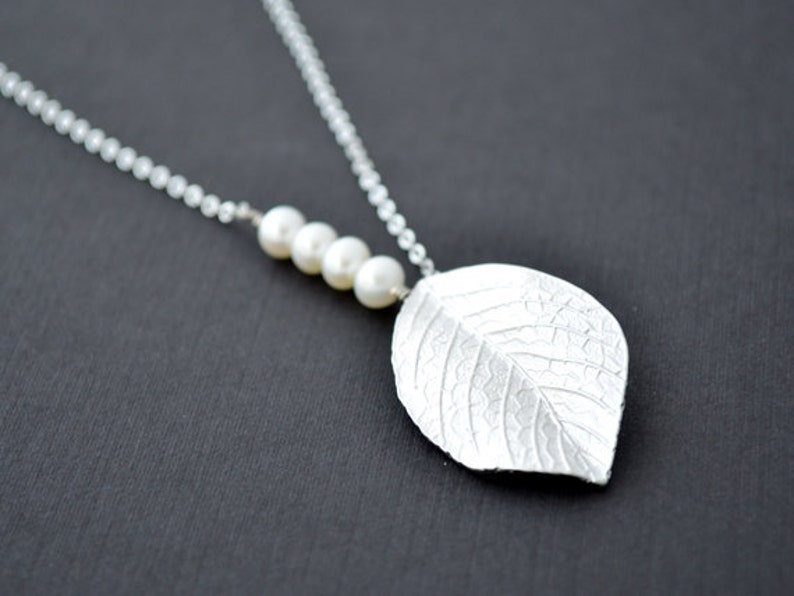 Leaf necklace, Pearl necklace,Silver necklace,Wedding necklace,Bridal jewelry,Anniversary,Christmas gift,tmj00032Mother Gift,,Christmas gift image 4