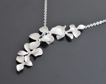 Lariat orchid silver necklace, Wedding necklace, Bridesmaid gift, Flower, Anniversary,  tmj00067Mother Gift,,Christmas gift