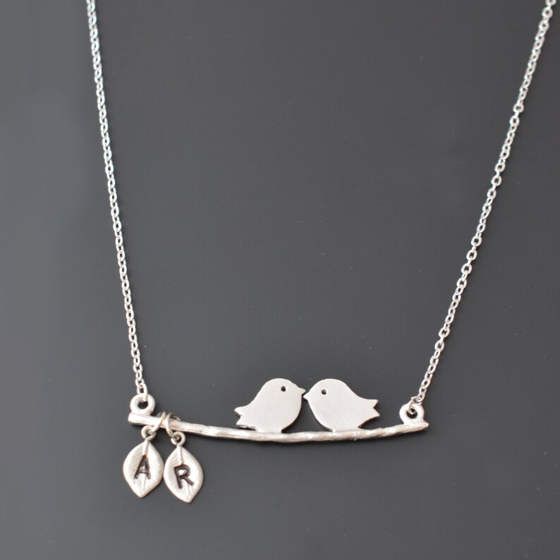 Initial necklace Branch necklace Silver necklace,Monogram Necklace,Christmas gift,tmj00039 Personalized necklace Birds necklace