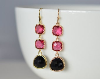 Onyx earrings, Ruby earrings, Clip earrings, Cocktail jewelry, Anniversary gift, Bead earrings, Mother's Day Gift,Christmas gift