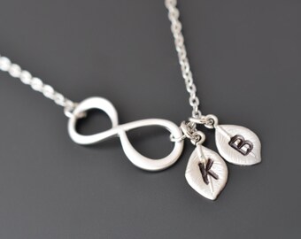 Personalized, Infinity necklace, Initial necklace, Leaf necklace, Silver necklace, Name necklace, Monogram necklace, tmj00035Mother Gift,