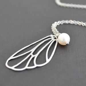 Butterfly necklace, Wing necklace, Pearl Necklace,Dainty necklace,Christmas gift,Anniversary gift,Silver necklaceMother Gift,,Christmas gift image 1